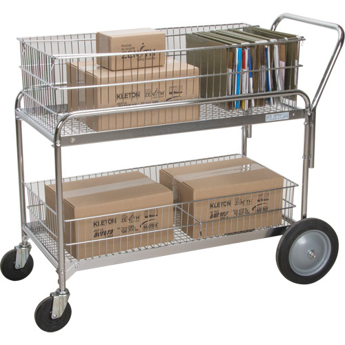 KLETON MO843 Wire Mesh Office Mail Cart, 250 lbs. Capacity, Chrome, 23" D x 42" L x 38" H, Chrome Plated-(Each)