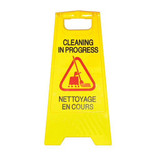 ""Cleaning in Progress/Nettoyage en Cours"" Safety Sign "Cleaning in Progress/Nettoyage en Cours" Safety Sign, Bilingual with Pictogram - Each