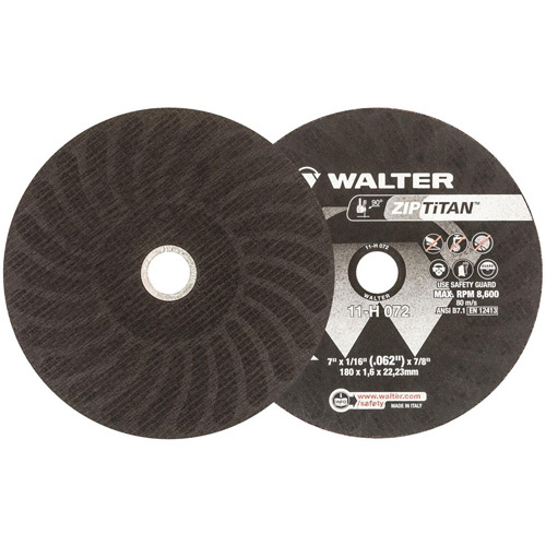 Walter Surface Technologies 11H072 Zip Titan Cutting Wheel, 7" x 1/16", 7/8" Arbor, Type 1, Silicon Carbide, 8600 RPM - (Box of 25)