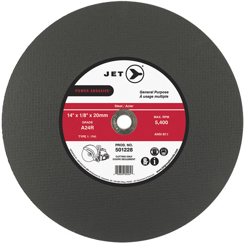 JET 501228 POWER ABRASIVE® Cut-Off Wheel POWER ABRASIVE<sup>®</sup> Cut-Off Wheel, 14" x 1/8", 20 mm Arbor, Type 1, 5400 RPM - Each