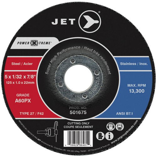 JET 501686 POWER-XTREME Cut-Off Wheel POWER-XTREME Cut-Off Wheel, 7" x 1/16", 7/8" Arbor, Type 27, 8500 RPM - Each