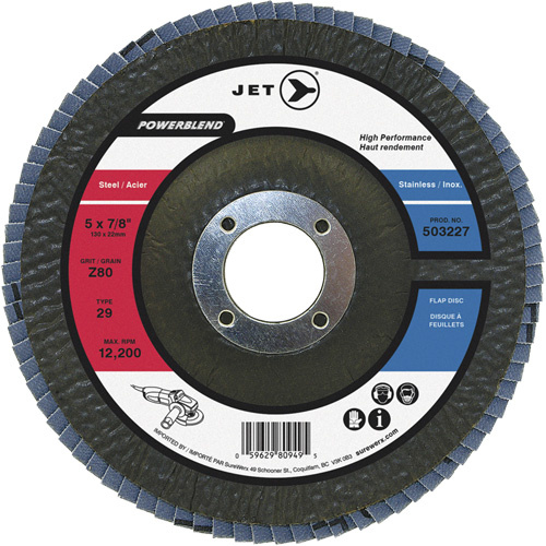 JET 503223 POWERBLEND Flap Disc POWERBLEND Flap Disc, 5" x 7/8", Type 29, Z40 Grit, Zirconia Alumina - Each