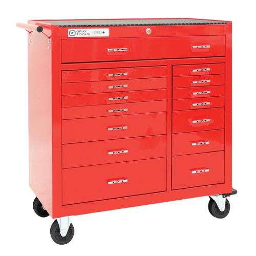 Gray Tools 93215 PRO+ Series Roller Cabinet PRO+ Series Roller Cabinet, 15 Drawers, 42" W x 19" D x 43-1/2" H, Red - Each
