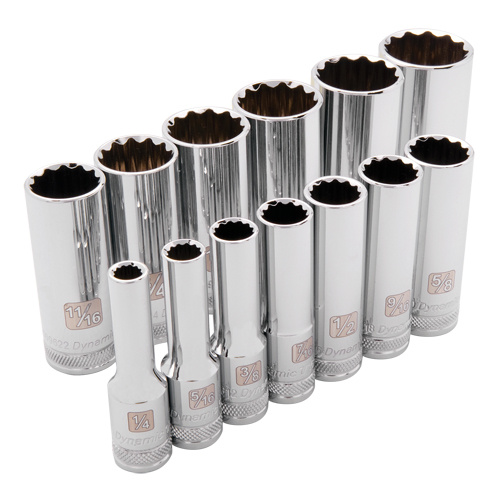 Dynamic Tools D010003 SAE Socket Set SAE Socket Set, 13 Pcs, 3/8" Drive Size, Deep - Each