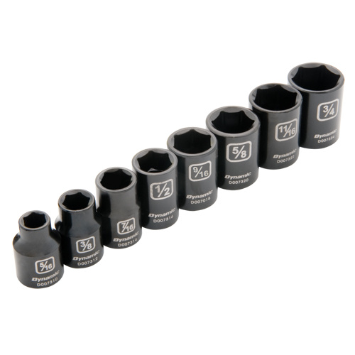 Dynamic Tools D010020 SAE Socket Set SAE Socket Set, 8 Pcs, Impact, 3/8" Drive Size - Each