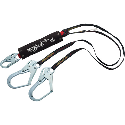 3M Protecta Fall Protection 1340185C PRO™ Shock-Absorbing Lanyard PRO™ Shock-Absorbing Lanyard, 6', Rebar Hook Center, Snap Hook Leg Ends, Kevlar<sup>®</sup> - Each