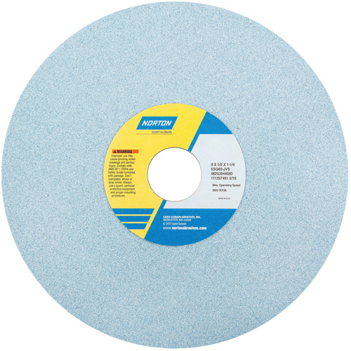Norton 66253044094 Toolroom Vitrified Wheel, Type 5NQ, Ceramic Alumina, 8" x 1/2"-(Each)