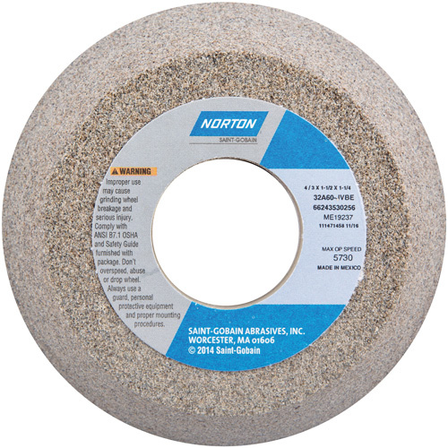Norton 66243530256 Tool Room Wheel, Type 11, Aluminum Oxide, 4" x 1-1/2"-(Each)