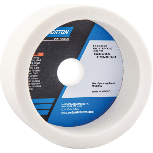 Norton 66243530523 Tool Room Wheel, Type 06, Aluminum Oxide, 4" x 2"-(Each)