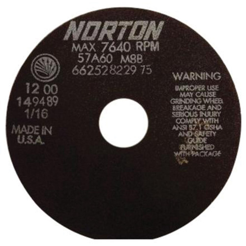 Norton 66252822975 Non-Reinforced Tool Room Cut-Off Wheels, 6" x 1/16", 1-1/4" Arbor, Type 01/41, Aluminum Oxide, 7640 RPM-(Each)