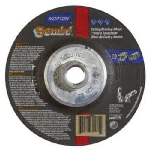 Norton 66252843590 Gemini Grinding and Cutting Wheel, 4-1/2" x 1/8", 5/8"-11 Arbor, Type 27, Aluminum Oxide, 13580 RPM-(Each)