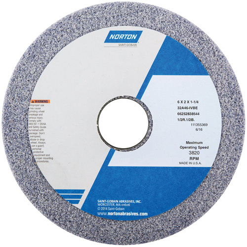 Norton 66252838538 Tool Room Wheel, Type 06, Aluminum Oxide, 6" x 1-1/2"-(Each)
