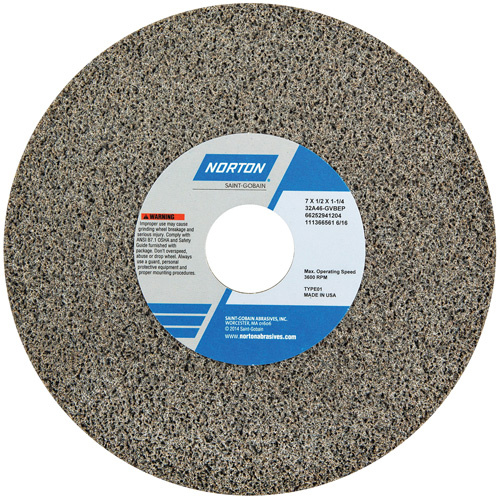 Norton 66252941205 Tool Room Wheel, Type 01, Aluminum Oxide, 7" x 1/2"-(Each)