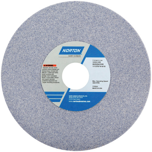Norton 66252941943 Tool Room Wheel, Type 01, Aluminum Oxide, 7" x 3/4"-(Each)