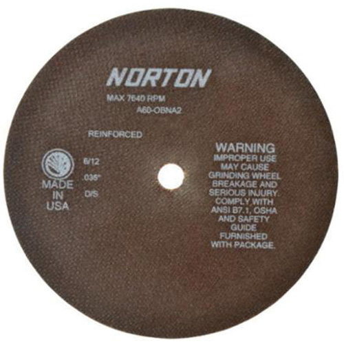Norton 66253042979 Reinforced Tool Room Cut-Off Wheels, 8" x 0.035", 5/8" Arbor, Type 01/41, Aluminum Oxide, 7640 RPM-(Each)