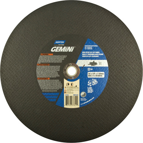 Norton 66252837841 High Speed Reinforced Cut-Off Wheels, 14" x 1/8", 1" Arbor, Type 1, Aluminum Oxide, 5400 RPM-(Each)