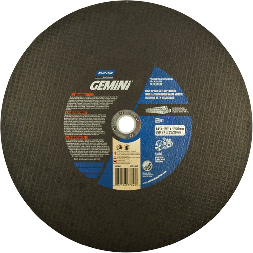 Norton 66252837843 High Speed Reinforced Cut-Off Wheels, 14" x 1/8", 1" Arbor, Type 1, Aluminum Oxide/Silicon Carbide, 5400 RPM-(Each)