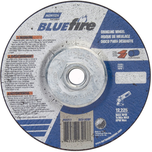 Norton 66252843217 BlueFire® Grinding Wheels BlueFire<sup>®</sup> Grinding Wheels, 5" x 1/4", 5/8"-11 Arbor, Zirconia Alumina, Type 27 - Each