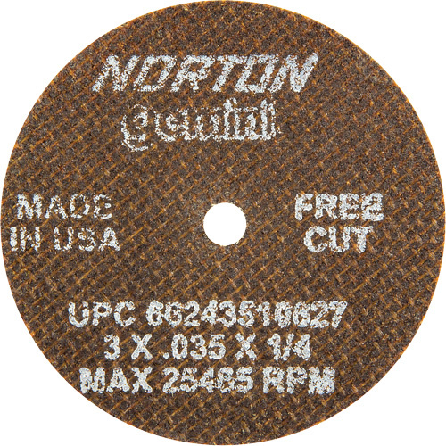 Norton 66243510627 Portable Small Diameter Reinforced Cut-Off Wheels - Gemini, 3" x 0.035", 1/4" Arbor, Type 1, Aluminum Oxide, 25465 RPM-(Each)