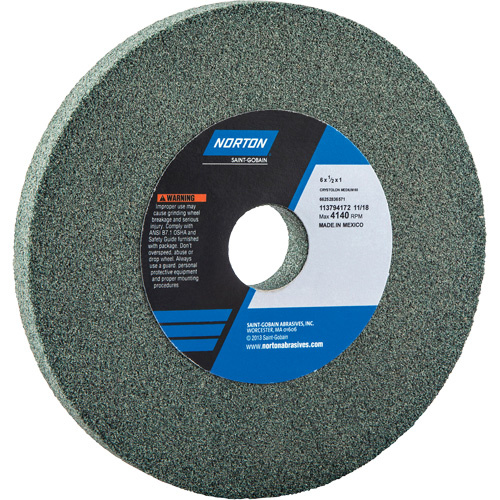 Norton 66252836571 Bench Grinding Wheels - Gemini, 6" x 1/2", 1" Arbor-(Each)