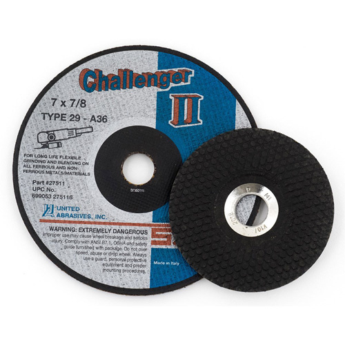 United Abrasives Inc. 27501 Challenger II™ Grinding Wheel Challenger II™ Grinding Wheel, 4-1/2" x 1/8", 7/8" Arbor, Aluminum Oxide, Type 29 - Each