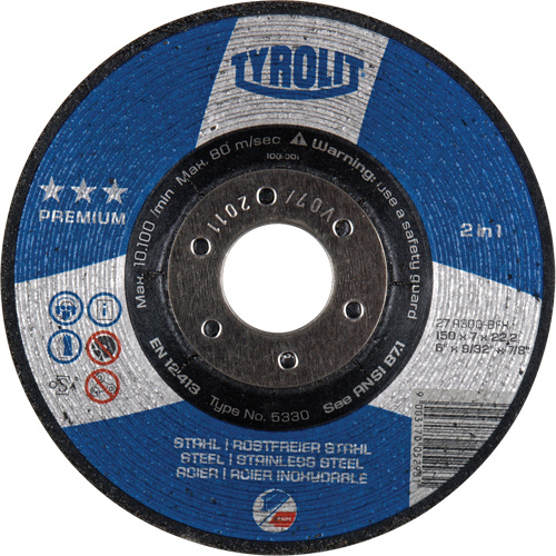 Tyrolit 5330 Premium 2-in-1 Grinding Wheel Premium 2-in-1 Grinding Wheel, 6" x 9/32", 7/8" Arbor, Type 27 - Each