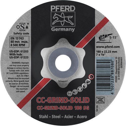 Grinding Wheel, 4-1/2" x 1/8", 5/8"-11 Arbor, Ceramic, Type 27-(Each)