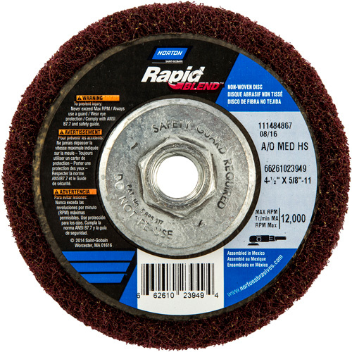 Norton 66261023949 Rapid Blend™ Non-Woven Depressed Center Abrasive Disc Rapid Blend™ Non-Woven Depressed Center Abrasive Disc, 4-1/2" Dia., 150-180 Grit, Aluminum Oxide - Each