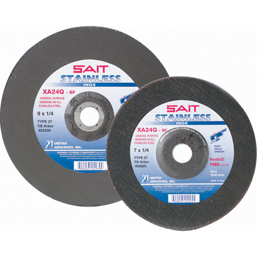 United Abrasives Inc. 24215 XA24Q Contaminant-Free Grinding Wheel XA24Q Contaminant-Free Grinding Wheel, 5" x 1/4", 7/8" Arbor, Type 27 - Each
