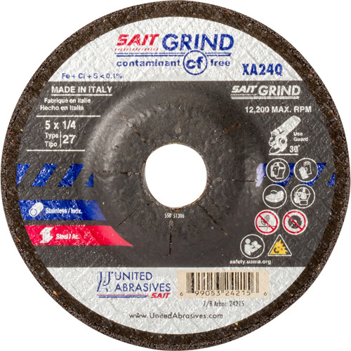 United Abrasives Inc. 24220 XA24Q Contaminant-Free Grinding Wheel XA24Q Contaminant-Free Grinding Wheel, 4-1/2" x 1/4", 7/8" Arbor, Type 1 - Each