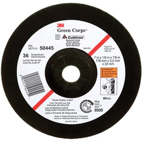 3M AB50445 Green Corps™ Depressed Centre Wheel Green Corps™ Depressed Centre Wheel, 7" x 1/8", 7/8" Arbor, Ceramic, Type 27 - Each