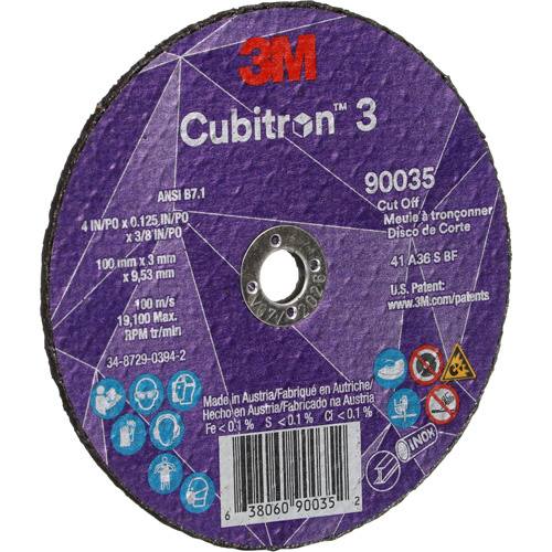 3M 7100304005 Cubitron™ 3 Cut-Off Wheel Cubitron™ 3 Cut-Off Wheel, 4" x 1/8", 3/8" Arbor, Type T1, Ceramic, 21000 RPM - Each