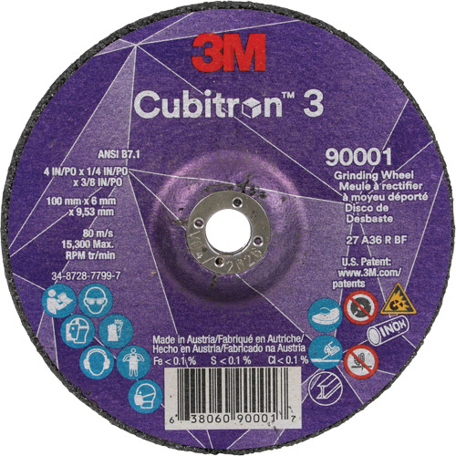 3M 7100303965 Cubitron™ 3 Depressed Centre Grinding Wheel Cubitron™ 3 Depressed Centre Grinding Wheel, 4" x 1/4", 3/8" Arbor, Ceramic, Type T27 - Each