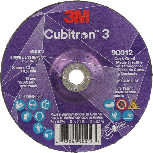 3M AB05152 Cubitron™ 3 Cut and Grind Wheel Cubitron™ 3 Cut and Grind Wheel, 4" x 5/32", 3/8" Arbor, Type 27, 36 Grit, Ceramic - Each