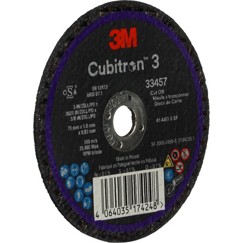 3M 7100333831 Cubitron™ 3 Cut-Off Wheel Cubitron™ 3 Cut-Off Wheel, 3" x 0.063", 3/8" Arbor, Ceramic - Each