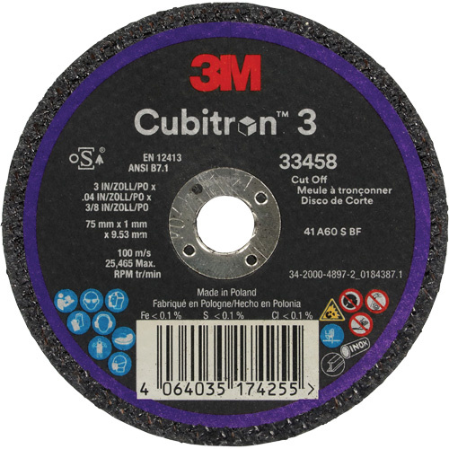 3M 7100333672 Cubitron™ 3 Cut-Off Wheel Cubitron™ 3 Cut-Off Wheel, 3" x 0.039", 3/8" Arbor, Ceramic - Each