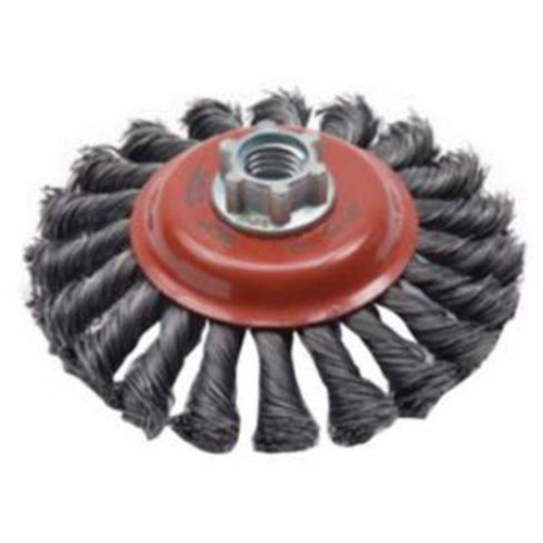 Norton 66252833483 Twist Knot Saucer Cup Brush, 4" Dia., 0.02" Fill, 5/8"-11 Arbor, Steel-(Each)