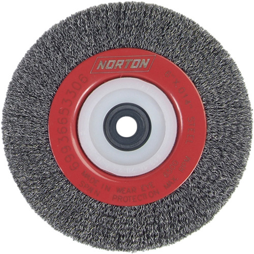 Norton 69936653324 Crimped Bench Wheel Crimped Bench Wheel, 6" Dia., 0.014" Fill, 1/2"-2 Arbor - Each