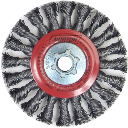 Norton 69936653331 Full Cable Twist Wire Wheel Full Cable Twist Wire Wheel, 4" Dia., 0.02" Fill, 5/8"-11 Arbor, Steel - Each