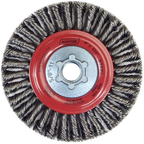 Norton 69936606277 Stringer Bead Knot Wire Brush For Angle Grinders Stringer Bead Knot Wire Brush For Angle Grinders, 4" Dia., 0.02" Fill, 5/8"-11 Arbor, Steel - Each