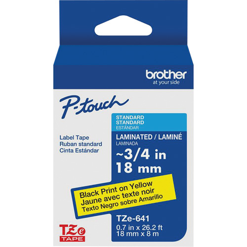 Brother TZE641G Tape Cartridge for P-touch® Labeling System Tape Cartridge for P-touch<sup>®</sup> Labeling System, 18 mm x 8 m, Black on Yellow - Each