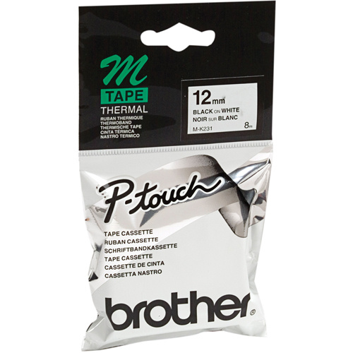 Brother MK231 Label Tape Label Tape, 12 mm x 26-1/4', Black on White - Each