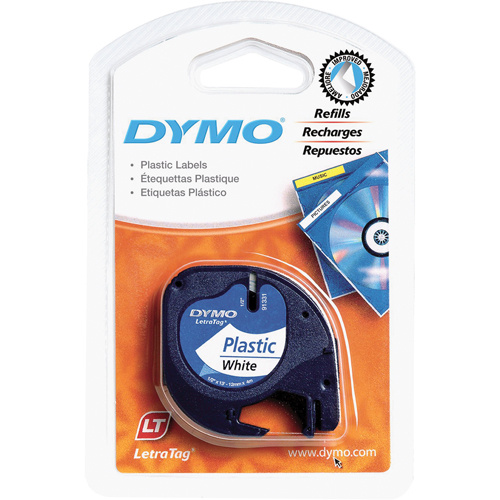Dymo 91331 Labels for LetraTag Plus LT100-H Labels for LetraTag Plus LT100-H, 12 mm x 13', Black on White - Each