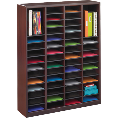 Safco 9331MH E-Z Stor® Literature Organizer E-Z Stor<sup>®</sup> Literature Organizer, Stationary, 60 Slots, Wood, 40" W x 3/4" D x 52-1/4" H - Each