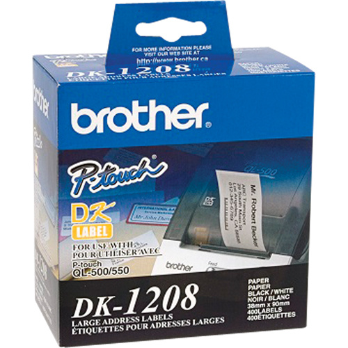 Brother DK1208 DK Series Address Labels DK Series Address Labels, 1-1/2" W x 3-1/2" L, White - Roll of 400