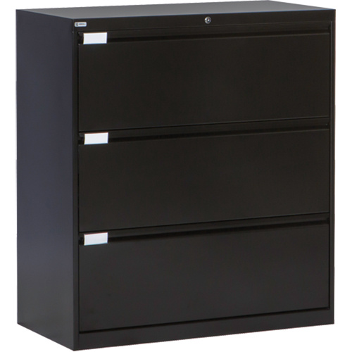 Perfix Inc. 2031-333-36-9367 Lateral Filing Cabinet Lateral Filing Cabinet, Steel, 3 Drawers, 36" W x 18" D x 40-1/16" H, Black - Each