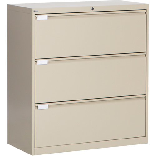 Perfix Inc. 2031-333-36-9393 Lateral Filing Cabinet Lateral Filing Cabinet, Steel, 3 Drawers, 36" W x 18" D x 40-1/16" H, Beige - Each