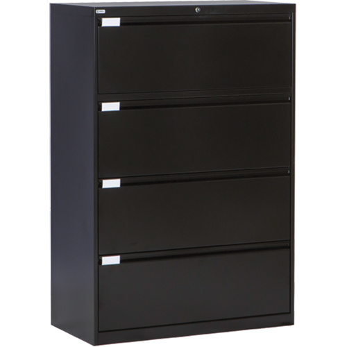Perfix Inc. 2041-3333-36-9367 Lateral Filing Cabinet Lateral Filing Cabinet, Steel, 4 Drawers, 36" W x 18" D x 53-3/8" H, Black - Each