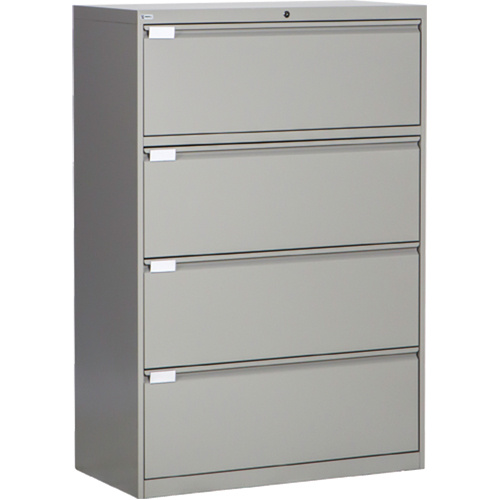 Perfix Inc. 2041-3333-36-9363 Lateral Filing Cabinet Lateral Filing Cabinet, Steel, 4 Drawers, 36" W x 18" D x 53-3/8" H, Grey - Each