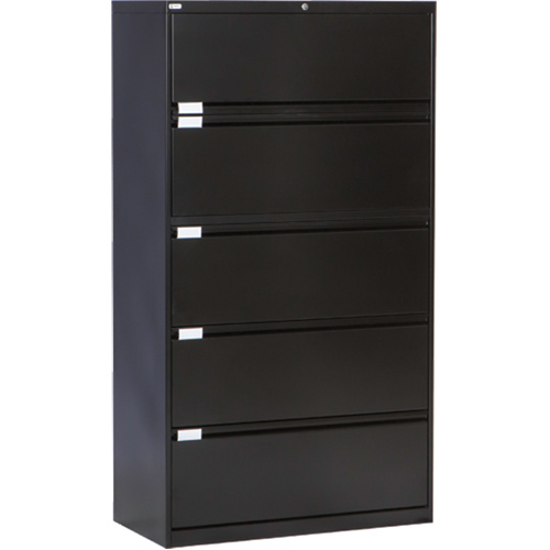Perfix Inc. 2051-13333-36-9367 Lateral Filing Cabinet Lateral Filing Cabinet, Steel, 5 Drawers, 36" W x 18" D x 65-1/2" H, Black - Each